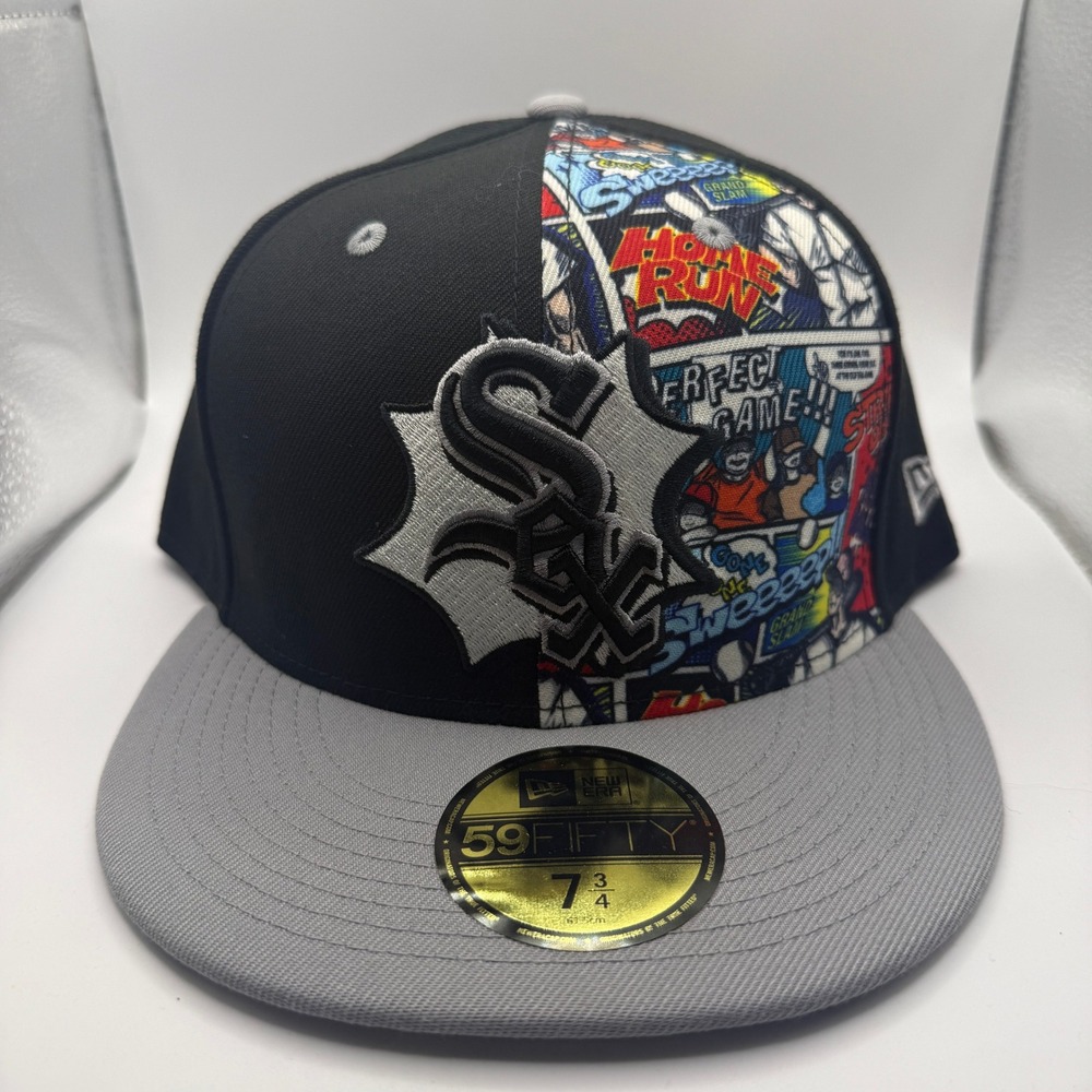 New Era 59FIFTY Chicago White Sox Comic Split Fitted Hat Black Grey 7 3/4